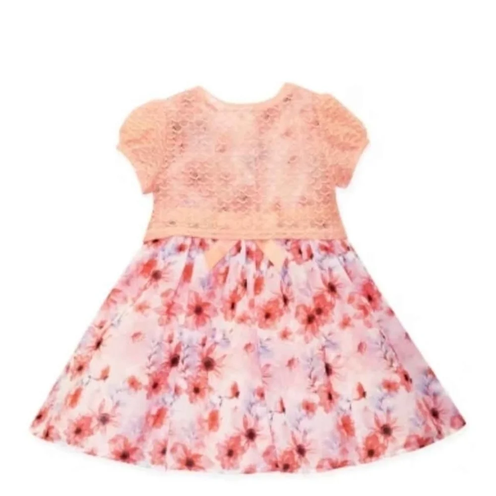 NWT Blueberi Boulevard Floral Pink Kids Dress with Lace Overlay ~sz 4T